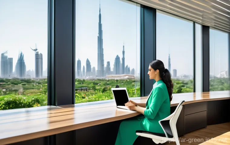 녹색산업 업무 일지 작성법 - **Image Prompt: "The Green Log Navigator in a Modern Arab Office"**
    "A confident Arab woman, pro...