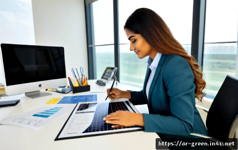 녹색산업 직무 분석 및 개선점 - Photorealistic sustainability career analysis scene in a modern Gulf-region office, Arab environment...